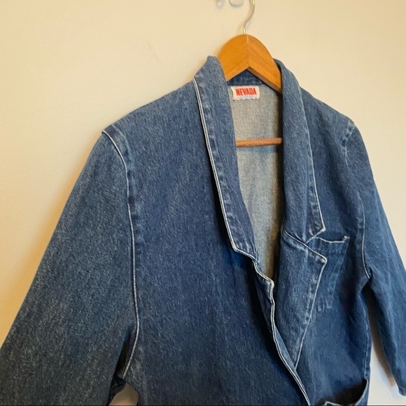 VINTAGE Nevada Denim Jacket Medium Blue Collar Jean Jacket Button Up - Picture 7 of 12